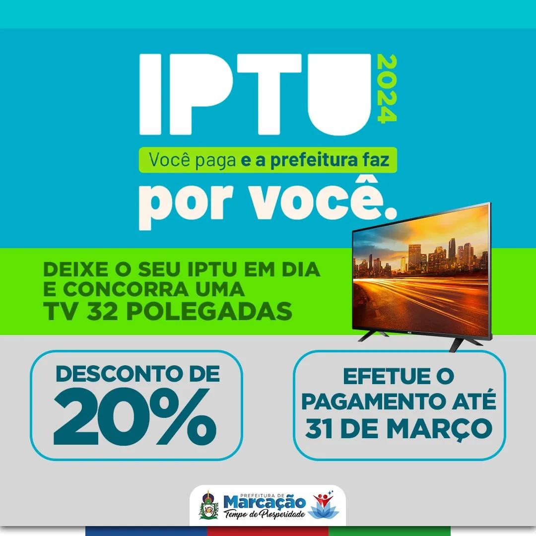 Prefeitura realiza sorteio de TV e descontos para pagamentos de IPTU feitos até 31 de março